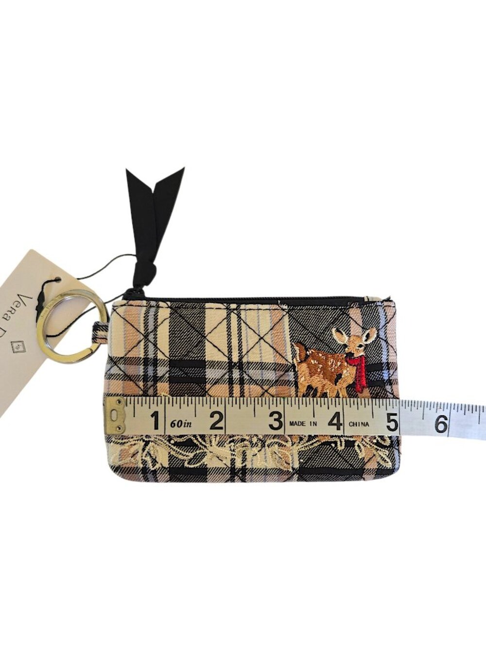 Vera Bradley Cozy Plaid Reindeer Zip ID Case Neutral 2020 Holiday Ltd Edition - Picture 4 of 5